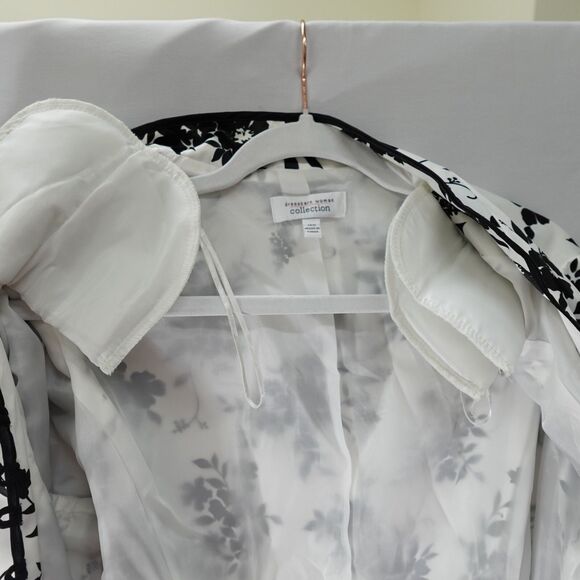 Dressbarn Oriental Jacket Womens Sz 14w Asian Style White w/ Black Floral Lined - Picture 15 of 16